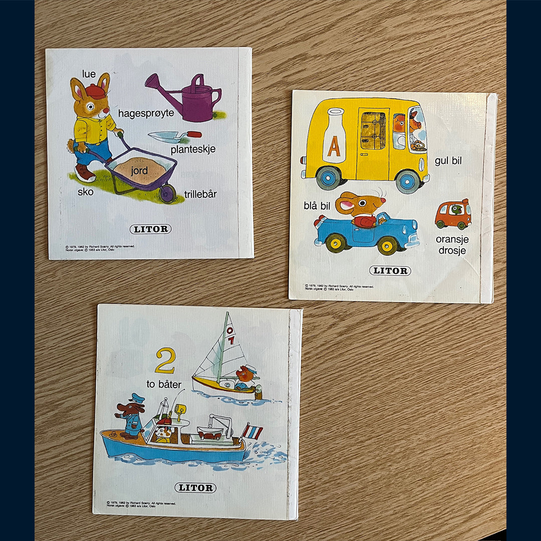 Scarry, Richard: Min første bok om farger/enkle ord/ tellebok 1-10 (3 hefter)